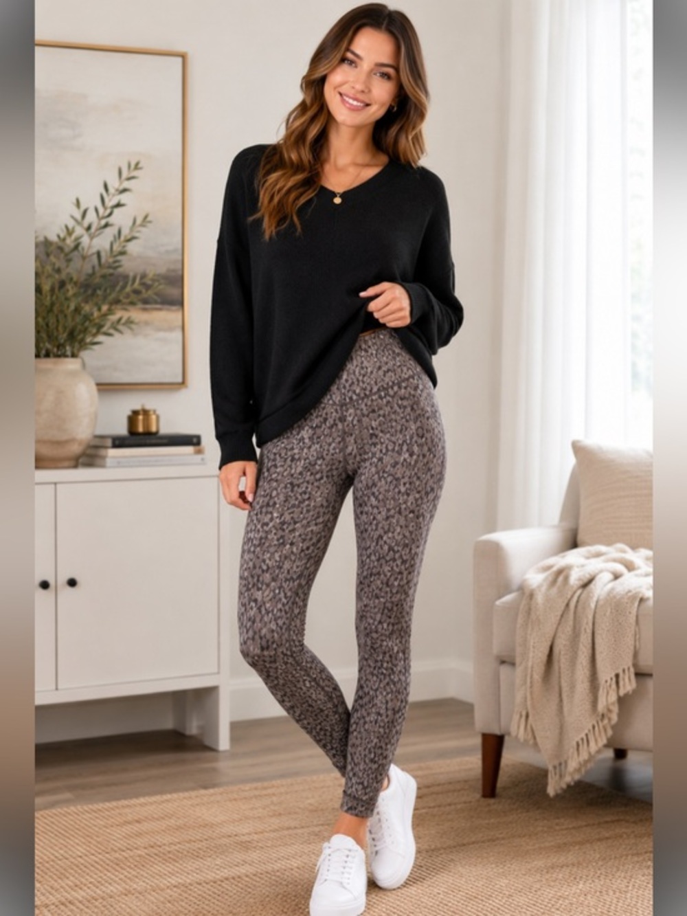 Spanx Leopard Print Shaping Leggings Brown Black Size Small Petite